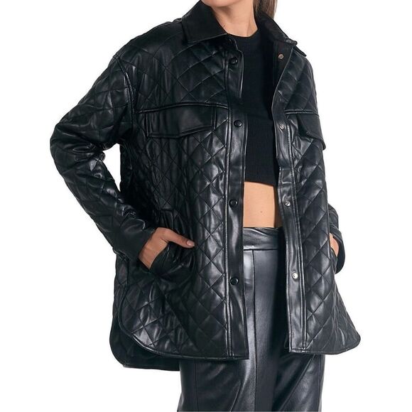 ODDY Women’s Black Quilted Faux Leather Jacket Size Small NEW - Picture 1 of 8